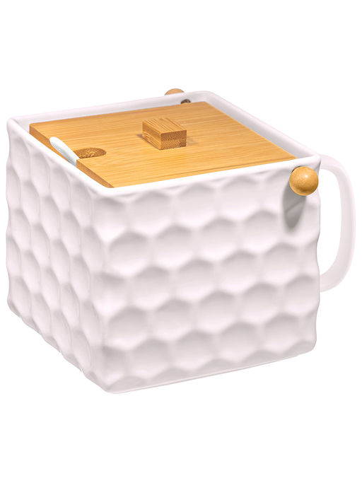 Банка д/сыпучих продуктов 1 л 16,5*15*12 см Соты с ложкой и откидной бамб. крышкой, пыльная роза - Elan gallery фото 3