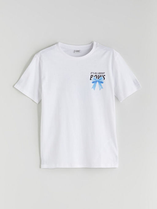 Bisiklet Yaka Fiyonk Bask?l? K?z ?ocuk Ti??rt