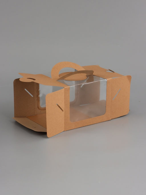 Цена за 2 шт. Коробка под бенто-торт с окном, КРАФТ 16 х 16 х 12,5 см