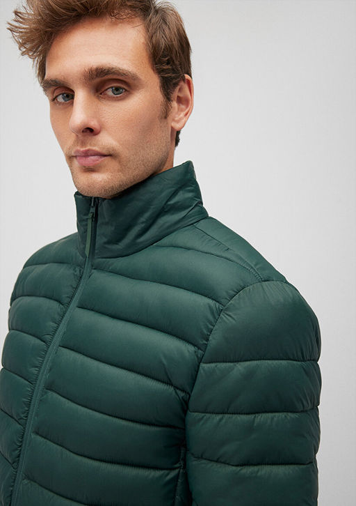 Dik Yaka Yesil Sisme Mont - Mavi фото 6