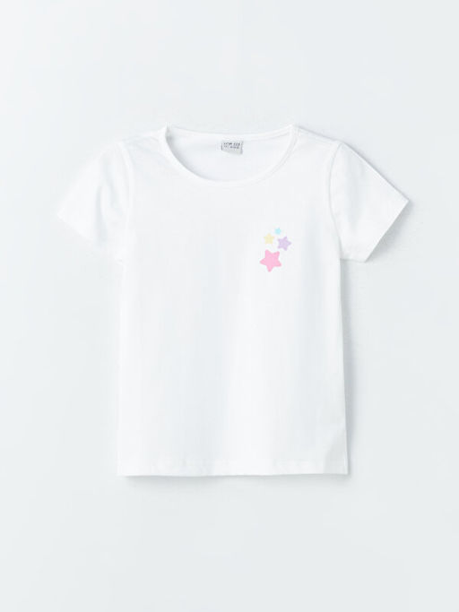 Bisiklet Yaka Bask?l? K?sa Kollu K?z ?ocuk Ti??rt ve Tayt - Waikiki фото 2