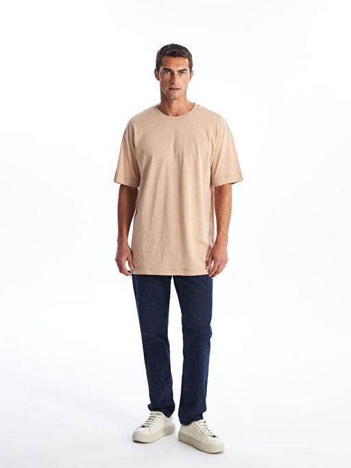 Oversize Bisiklet Yaka K?sa Kollu Penye Erkek Ti??rt