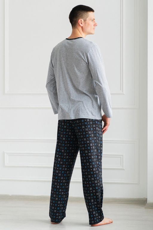 Пижама мужская из футболки с длинным рукавом и брюк из кулирки Генри антрацит макси - Амадэль фото 18