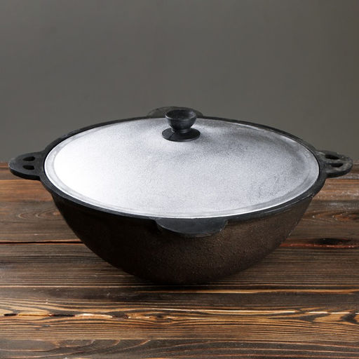 Казан Шафран, 8 л, круглое дно, алюминиевая крышка, чугун