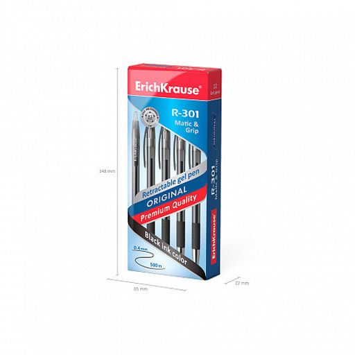 Цена за 12 шт. Ручка гелевая автоматическая ErichKrause R-301 Original Gel Matic&Grip 0.5, цвет чернил синий (в коробке по 12 шт.)  фото 10
