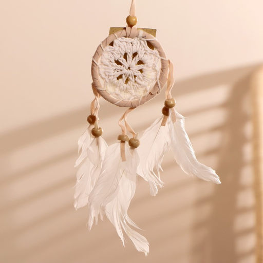 Ловец снов «Спокойствие», 6×0.5×20 см, бежевый, белые перья