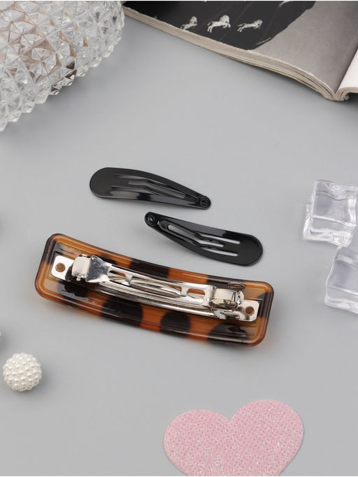 Цена за 6 шт. Набор для волос QF «Флоренс лео», 4 резинки 6.5 см, заколка - автомат 9 см, 2 заколки 4.5 см, чёрный, коричневый