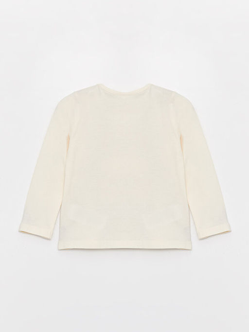 Bisiklet Yaka Uzun Kollu Bask?l? K?z Bebek Ti??rt