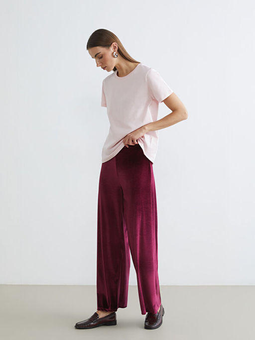 Beli Lastikli Geni? Pa?a Kad?n Kadife Pantolon