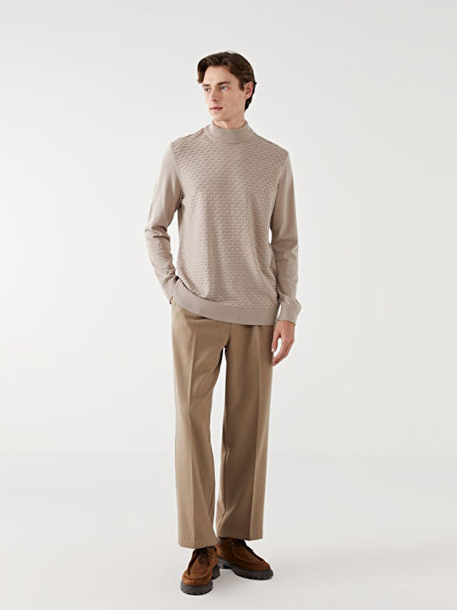 Yar?m Bal?k?? Yaka Uzun Kollu Erkek Triko Kazak