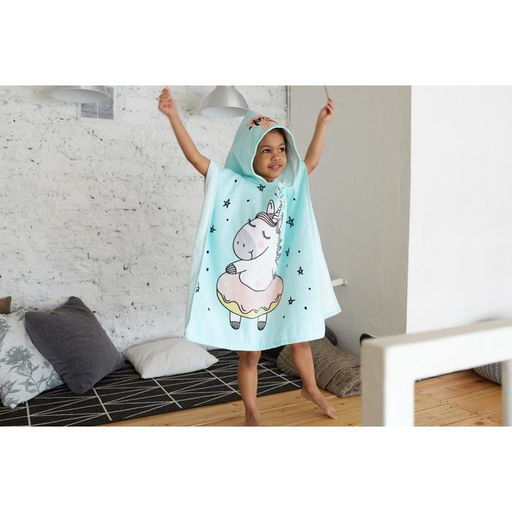 Полотенце - пончо детское махровое «Крошка Я. Единорог», 60×120 см, хлопок 100%, голубое