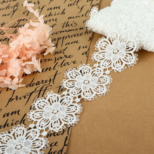 Кружево гипюровое, 55 мм, 9±0.5 м, цвет белый