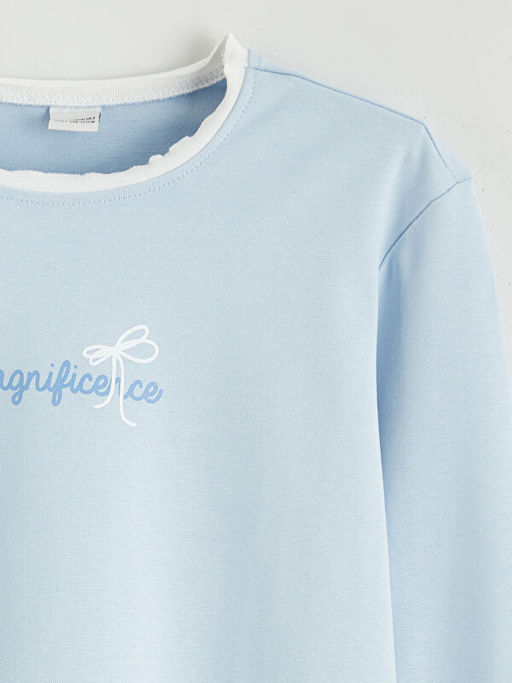 Bisiklet Yaka Bask?l? K?z ?ocuk Ti??rt