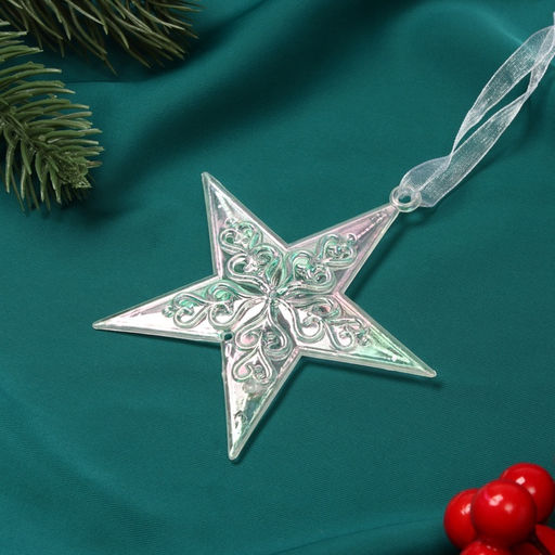 Цена за 4 шт. Ёлочная игрушка Зимнее волшебство. Звезда кружевная, 99 см, прозрачный перелив фото 6