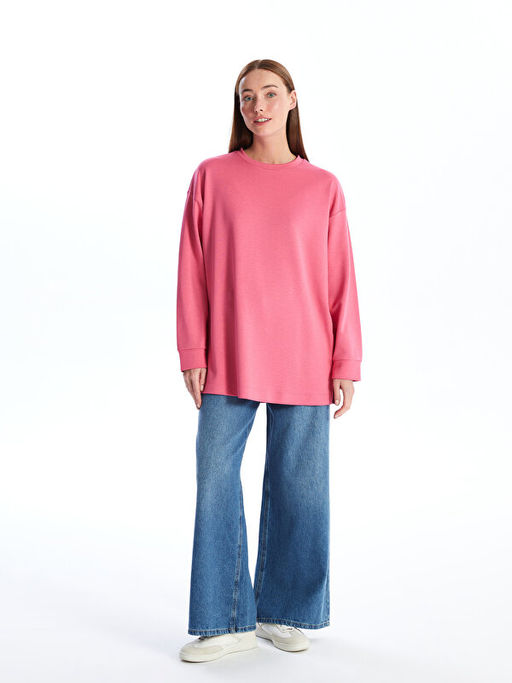 Bisiklet Yaka D?z Oversize Kad?n Sweatshirt Tunik