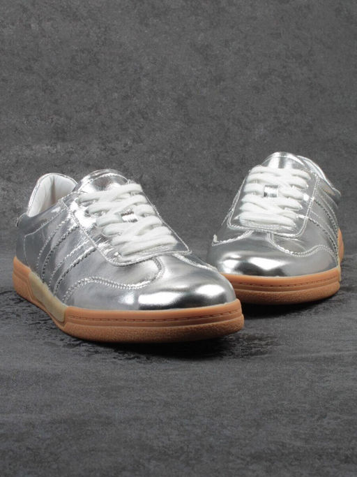 03-B6C-7C GREY/SILVER Кеды женские (натуральная кожа)