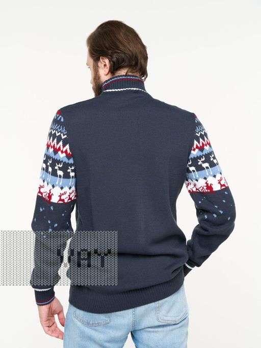 Джемпер мужской 5232-12339. 8200048/30869/0703/501 т.джинс/зимнее утро/красный/белый