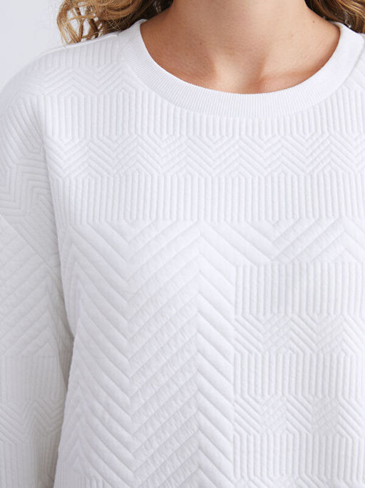 Bisiklet Yaka Kendinden Desenli Kad?n Sweatshirt