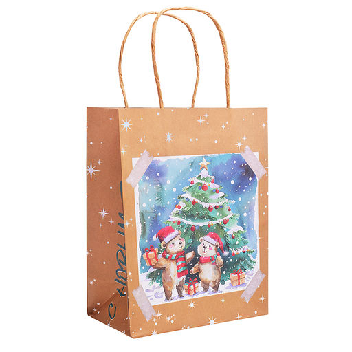 Пакет из крафт-бумаги для сувенирной продукции, с шириной основания 18см, плотность бумаги 150 г/м