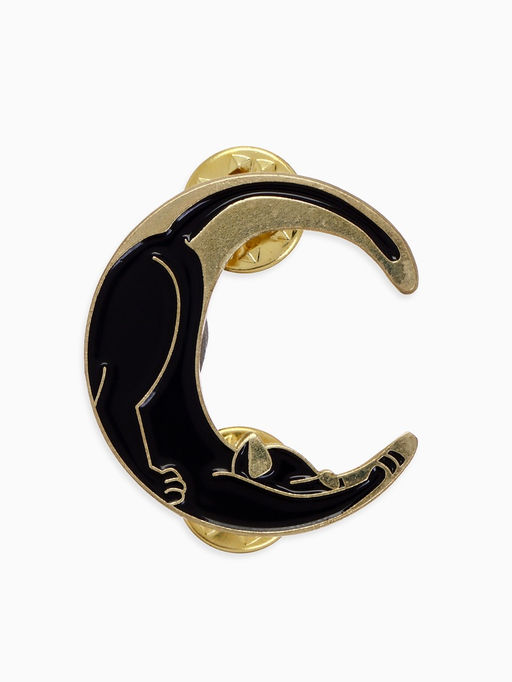 Цена за 2 шт. Значок-оберег Лунный кот, цвет чёрный в золоте