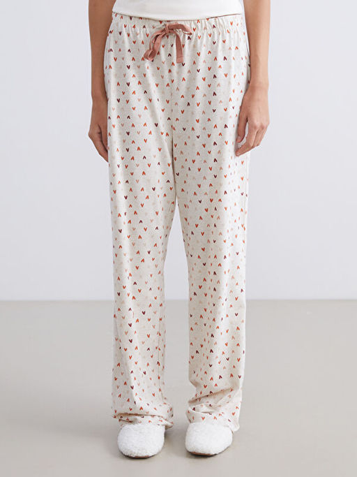 B?y?k Beden Beli Lastikli Kalp Bask?l? Kad?n Pijama Alt?