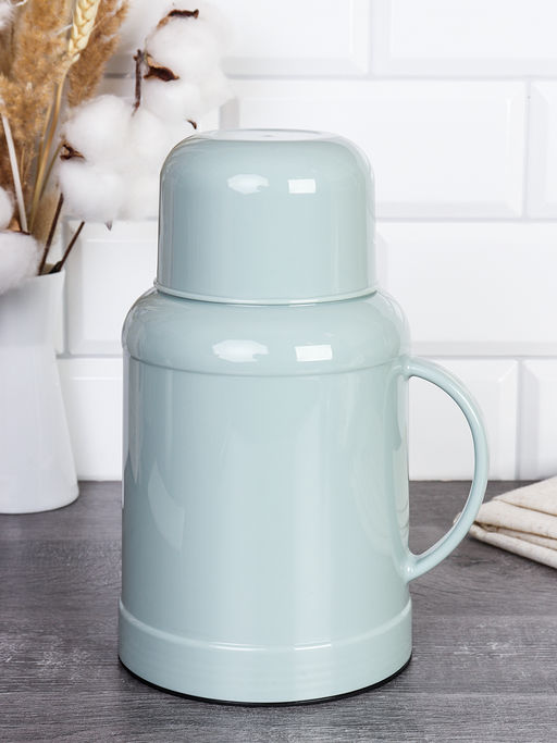 Термос 1 л со стеклянной колбой Ретро / B-929 /уп 20/ Лазурный