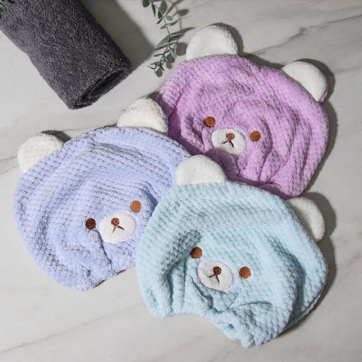 Чалма для сушки волос Доляна Медвежонок, микрофибра, фиолетовая  фото 7