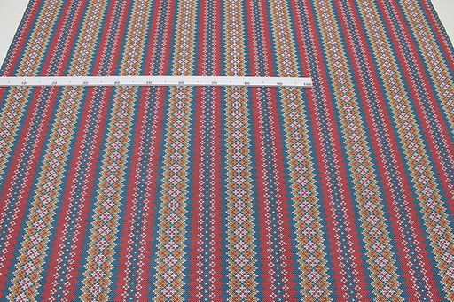 Бязь Вязаный орнамент цв.морская волна/красный коралл, ш.1.5м, хлопок-100%, 120гр/м.кв - Купава фото 2