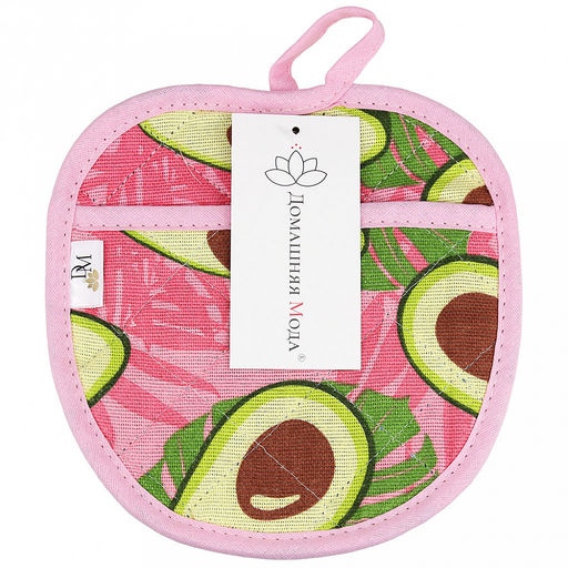 Прихватка с запахом 19х19см "Авокадо, вид 7/1", форма "Яблоко", рогожка 171г/м2, хлопок 100%, наполнитель - ватин 280г/м2, на пластмассовом подвесе, "Домашняя мода" (Россия)