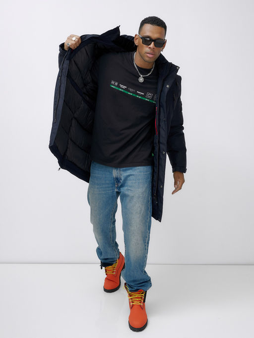 Парка мужская зимняя удлиненная темно-синего цвета 8385TS