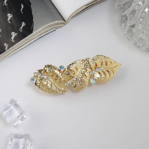 Заколка - автомат для волос «Эйвери», листья, 8.5 см, золото