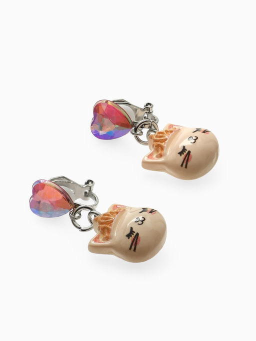 Цена за 2 шт. Серьги-клипсы детские «Выбражулька» кот с сердцем кристалл, цветные