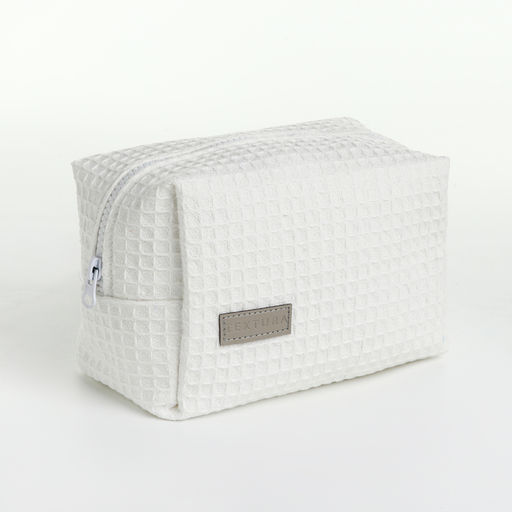 Косметичка женская на молнии TEXTURA, объёмная, средняя, мягкая, вафельная текстура, белая фото 3