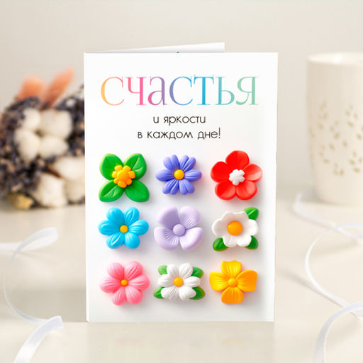 Открытка 4 шоколадки "Счастья и яркости в каждом дне"