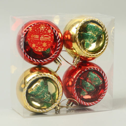 Ёлочные игрушки Праздник, шары новогодние, d=8 см, набор 4 шт., красный/золото - Зимнее волшебство фото 3