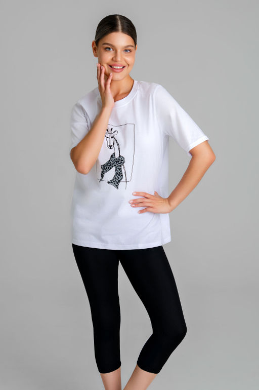 Арт. 51802 Домашний костюм с бриджами 44-52 (5 шт) Цвет:верх- белый, низ- черный