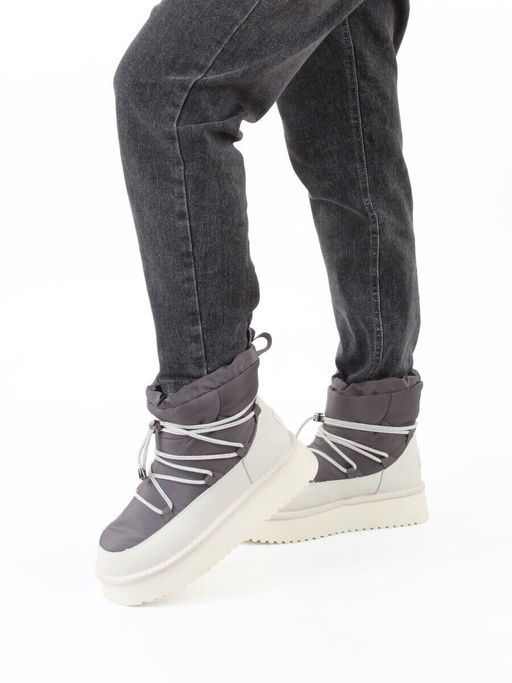 04-WF029-4M DK. GRAY/MILK Ботинки зимние женские (натуральная кожа, курточная ткань, 100% шерсть)