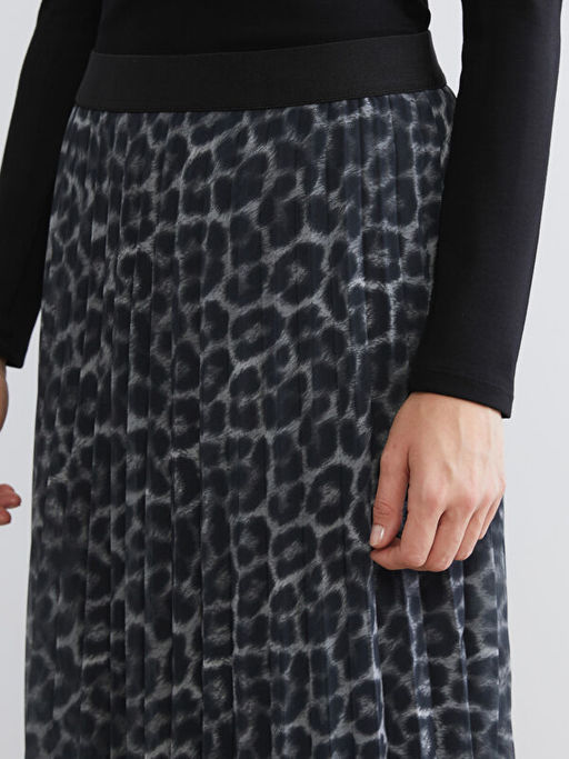 Beli Lastikli Desenli ?ifon Pileli Etek