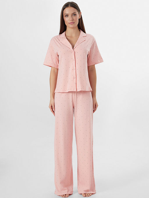 Комплект женский домашний розовый в горошек
