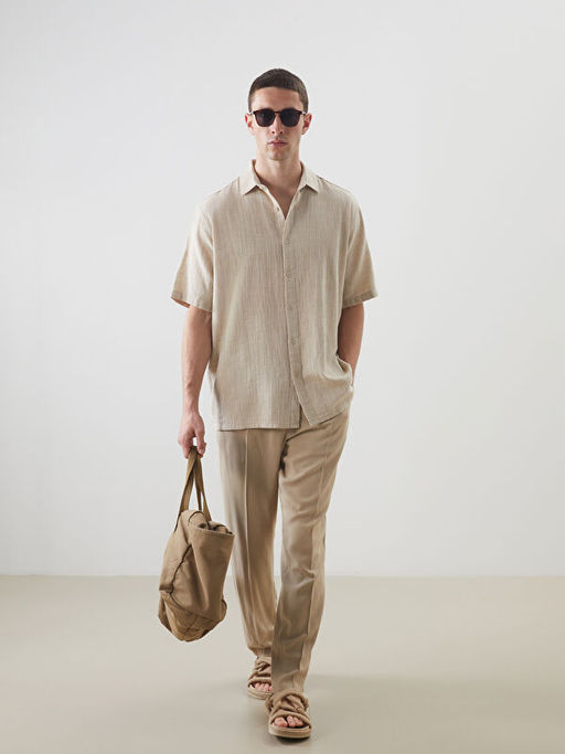 Regular Fit K?sa Kollu Erkek Dokulu G?mlek