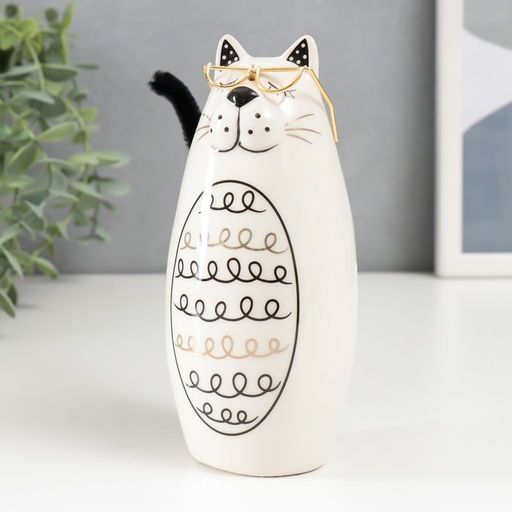 Фигурка керамика «Котик в очках с кучерявым животиком», 6.2×5.8×14 см