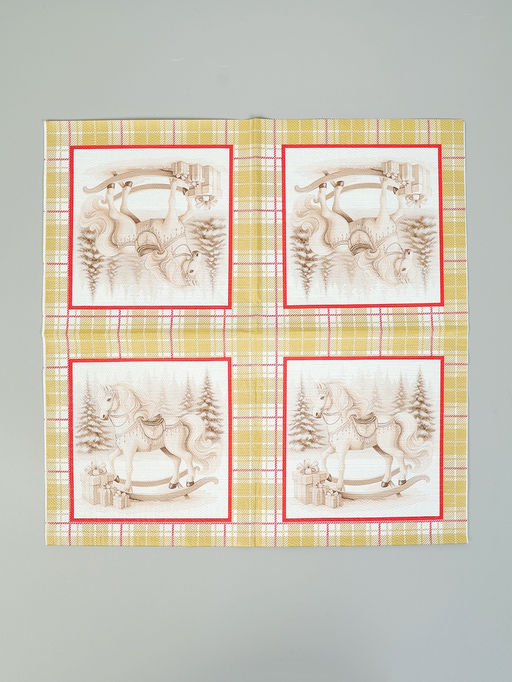 Цена за 3 шт. Салфетки бумажные трёхслойные Скатерть с лошадью на золоте, 33?33, 20 шт.