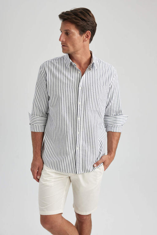 Оксфордская рубашка в полоску с длинным рукавом Relax Fit - Defacto фото 4