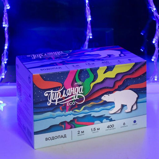 Гирлянда Водопад 2?1.5 м, IP20, прозрачная нить, 400 LED, свечение синее, 8 режимов, 220 В - Luazon lighting фото 7