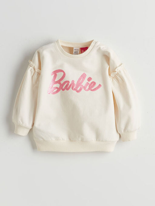 Bisiklet Yaka Barbie Bask?l? K?z Bebek Sweatshirt