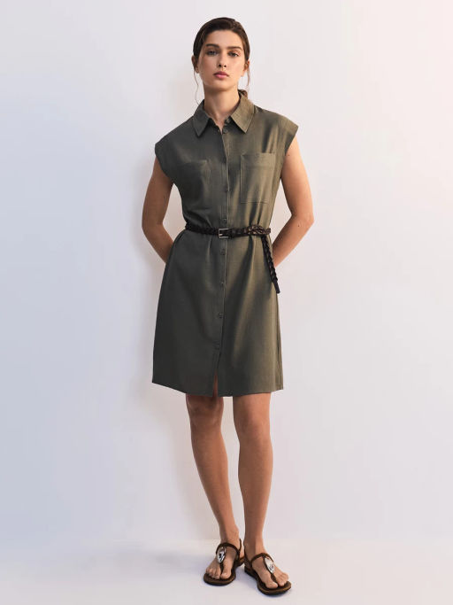 Льняное платье-рубашка с поясом ZR2605012907-13 / Zarina