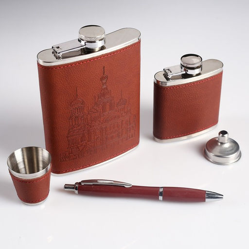 Подарочный набор «Собор»: фляжка 240 мл, фляжка 90 мл, стопка, воронка, ручка