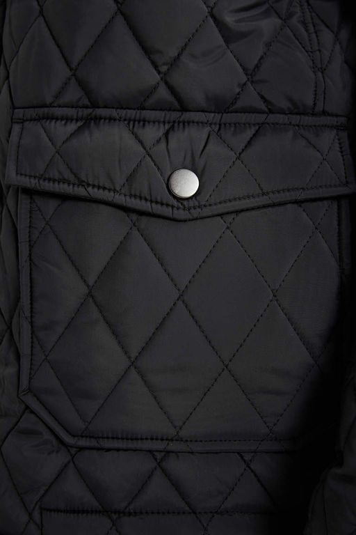 Стеганое пальто приталенного кроя с воротником-стойкой - Defacto фото 7