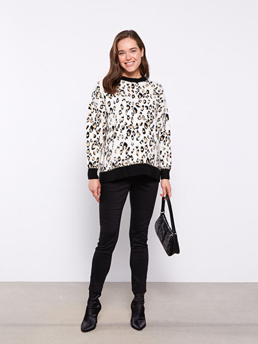 Bisiklet Yaka Desenli Uzun Kollu Hamile Triko Kazak