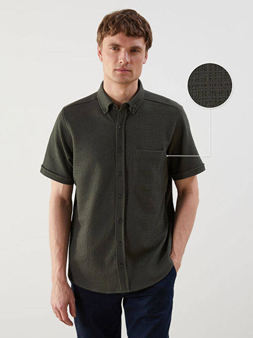 Regular Fit K?sa Kollu Poplin Erkek Dokulu G?mlek